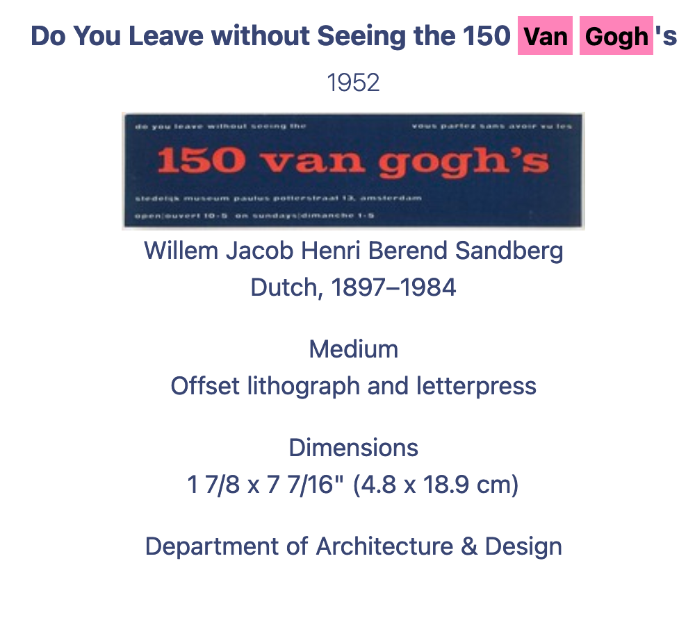 Information and image of a litograph called "Do You Leave without seeing the 150 Van Gogh's" by Willem Jacob Henri Berend Sandberg