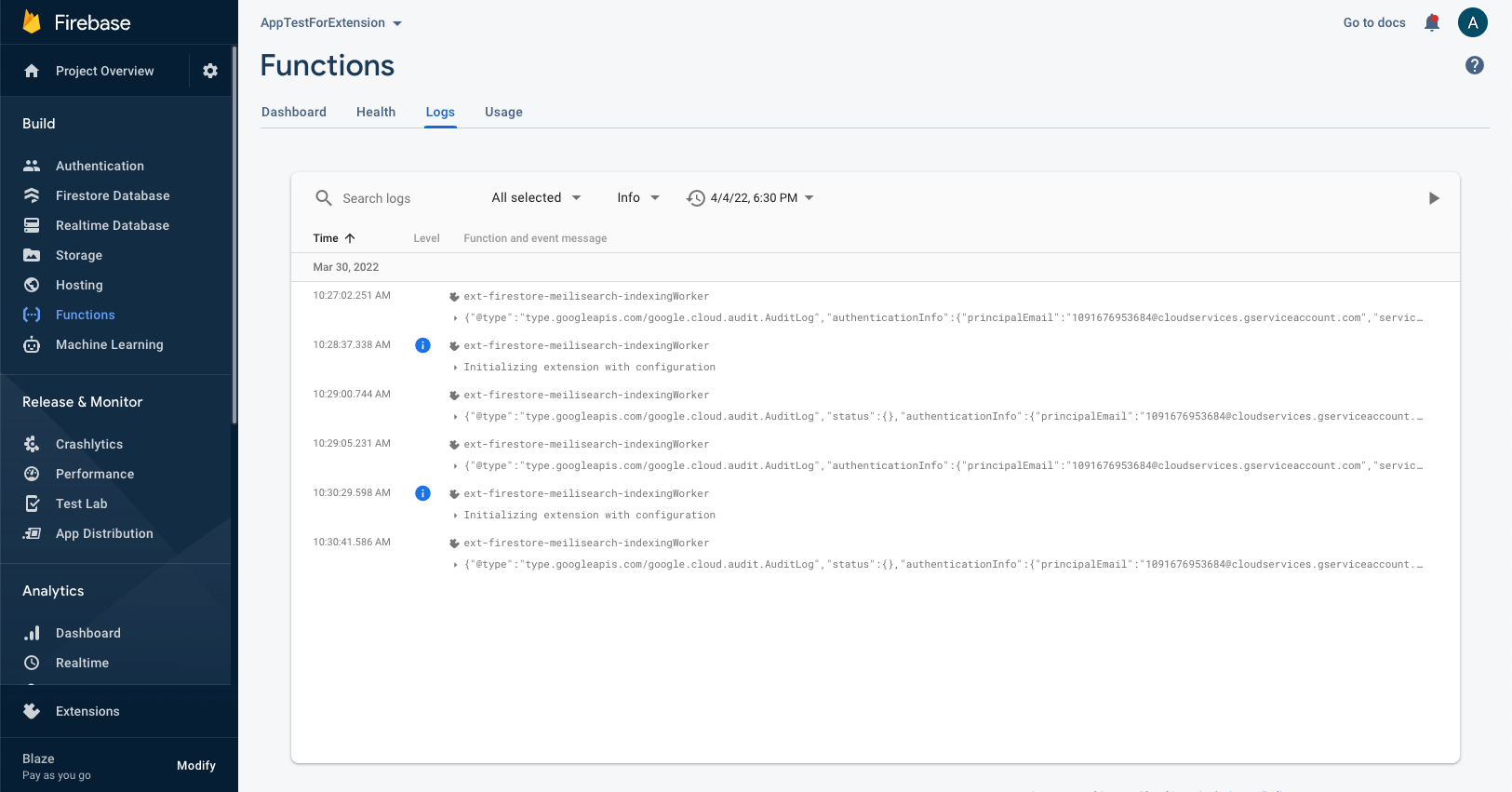 Looking at the logs to monitor Cloud Functions